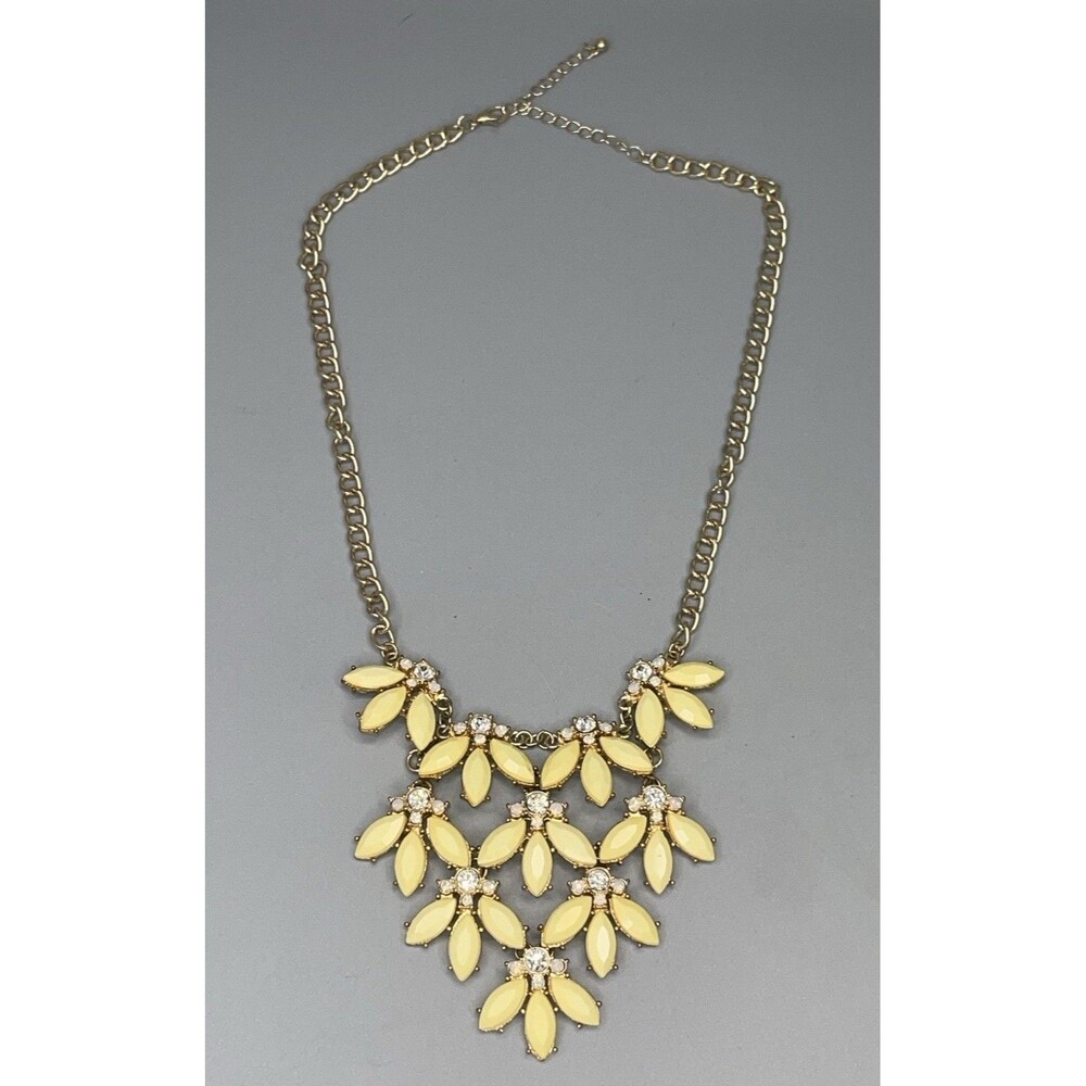 Vtg Leaf Bead Rhinestone Bib Statement Gold Tone Necklace 90s Retro Estate